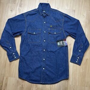 NWT NOS KEY Pearl Snap Shirt Mens Small Blue Denim Long Sleeve Workwear Logo
